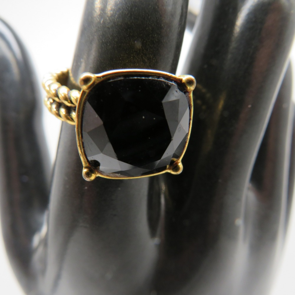 Gold Tone Cushion Cut Black Crystal Twisted Rope Band Statement Ring Size 8